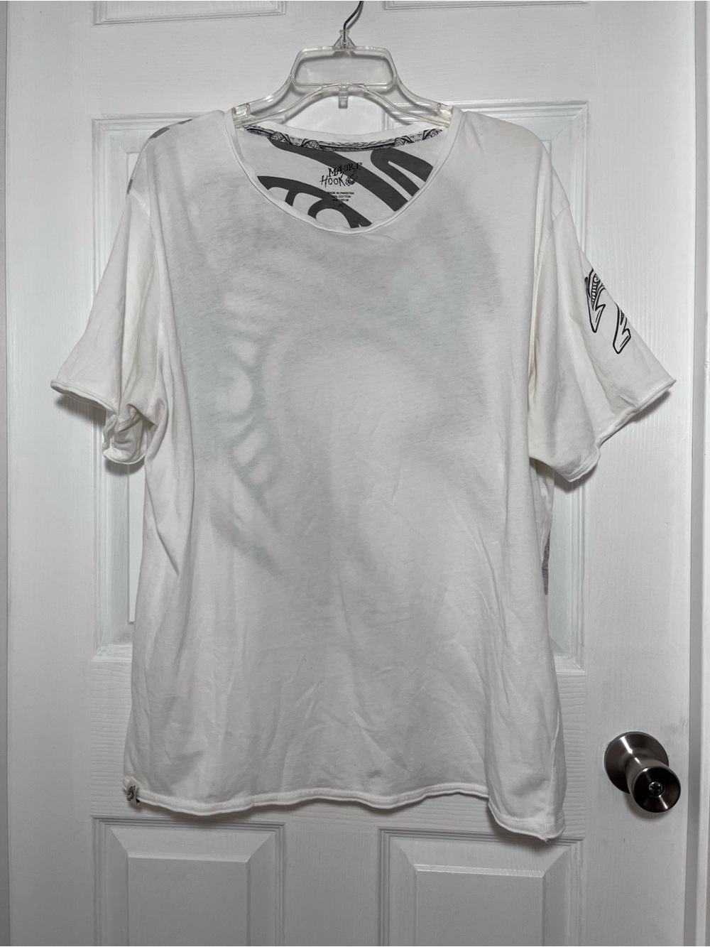 Maori Hook, Men's White Short Sleeve Crew Shirt with Tribal Designs